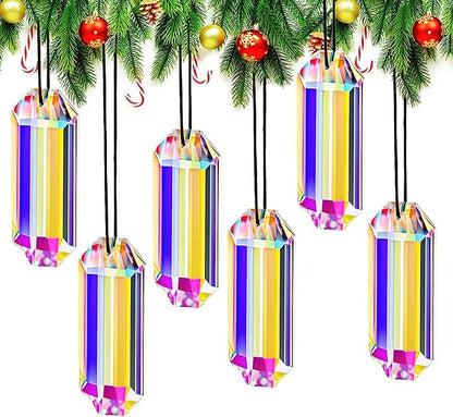 HDCRYSTALGIFTS 6 Pack 3'' Crystal Sun Catchers, Rainbow Maker Hanging Crytals for Windows Sticks Prism Suncatchers for Garden Home Decor Glass Ornaments for Christmas Tree