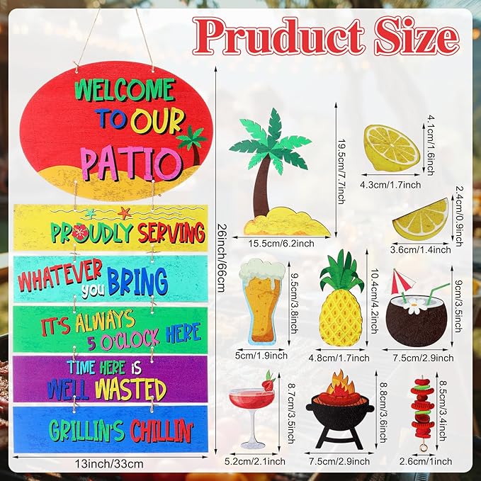 RattanView Large Welcome to Our Patio Sign Outdoor 26 x 13 Inch DIY Wooden Patio Decor Jumbo Backyard Plaque Wall Hanger BBQ Party Tiki Tropical Bar Decor for Home Outdoor Yard Housewarming Gift