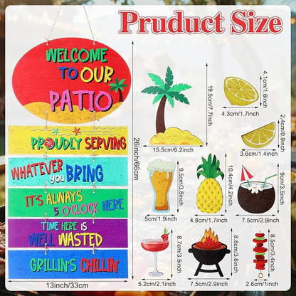 RattanView Large Welcome to Our Patio Sign Outdoor 26 x 13 Inch DIY Wooden Patio Decor Jumbo Backyard Plaque Wall Hanger BBQ Party Tiki Tropical Bar Decor for Home Outdoor Yard Housewarming Gift