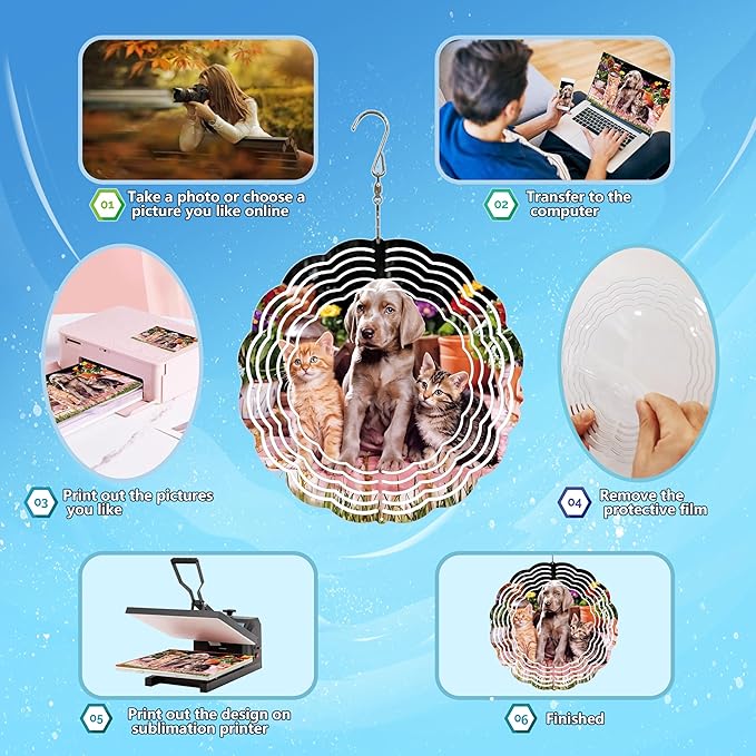 10 Pack 8 Inch Sublimation Wind Spinner Blanks Aluminum Metal Wind Spinners Sublimation Blanks 8 Inch for Indoor and Outdoor Ornaments