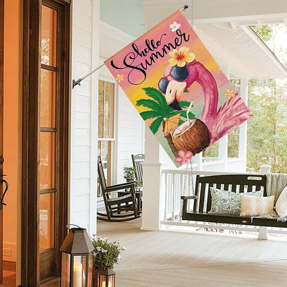 AVOIN colorlife Hello Summer Flamingo House Flag 28x40 Inch Double Sided Outside, Coastal Seasonal Yard Outdoor Flag