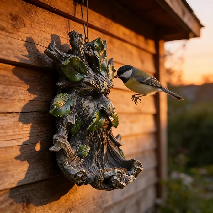 Whimsical Tree Face Garden Decoration ，Tree Faces Decor Outdoor Wallmounted Statue Art with Leaf Features, Outdoor Decor Garden Accessory (Home Decor)