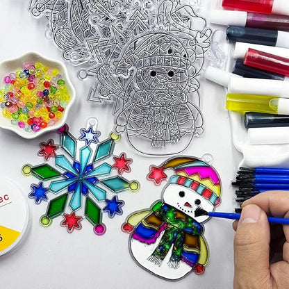AUEKIV Suncatchers Kit 30sets Snowflake Sun Catcher DIY Window Paint Art Craft Kits Christmas Snowman Snowflake Suncatchers Ornaments for Xmas Decoration Winter Home Outdoor Party Activity