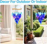 Sea Glass Wind Chime, Leaf Shape Glass Windchime for Outside, Indoor Outdoor Decor for Patio Garden Yard, Nice Gifts for Mom & Women, Memorial Sympathy Gift for Home