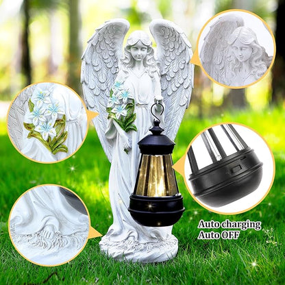 VChymm Solar Angel Outdoor Garden Decor Statues – 13.2 inches Solar Outdoor Sculptures for Outside Yard Art Patio Balcony Front Lawn Ornaments Gifts for Mom Grandma Women