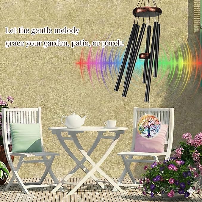 Tree of Life Wind Chimes for Outside, Deep Tone Outdoor Wind Chime with Colorful Wind Catcher, 6 Aluminum Tubes, Garden Porch Patio Decor, Memorial & Birthday Gift (34" Tree of Life)