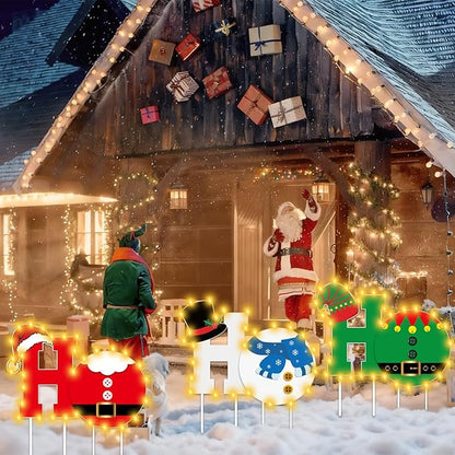 Christmas Yard Signs Decor 6 Pcs Christmas Holiday HOHOHO Garden Signs with Stakes Xmas Holiday Letter for Outdoor Garden Lawn Pathway Decorations
