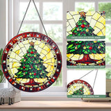 Green Christmas Tree Stained Glass Window Hanging Suncatcher with Chain - 7.9" Outdoor/Indoor Art Decor for Home Garden, Wedding, Mother's, Valentine's, Thanksgiving Ornaments Present