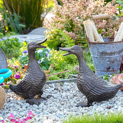 Sungmor Vintage Cast Iron Duck Garden Statue - 6.7" Tall Heavy Duty Outdoor Duckling Figurine, Rustic Animal Sculpture for Lawn, Patio, Yard - Antique Brown Finish, Farmhouse Home Decoration