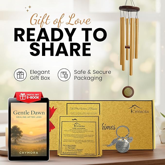 36" Personalized Memorial Wind Chimes with Custom Picture Pendant & a Letter from Heaven | Sympathy Gift for Loss of Loved One, Bereavement Gift Idea, dog memorial gifts for loss of dog - Gold