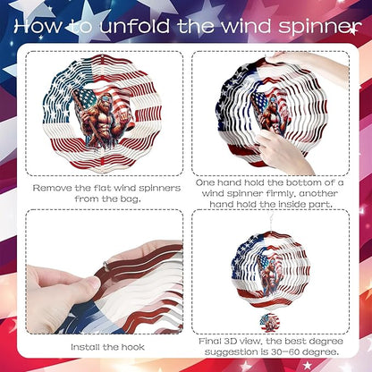Big Foot Wind Spinners Outdoor - Bigfoot Gifts for Men, Bigfoot American Flag Wind Chime for Outside, Hanging Metal Wind Sculptures for Garden Indoor Patio Lawn Yard, Veterans Day