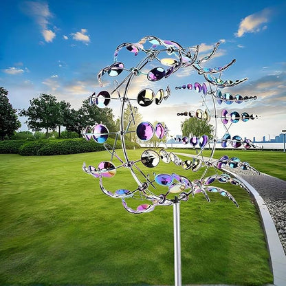Magical Metal Windmill for Backyards,3D Kinetic Wind Sculpture for Yard & Garden, Outdoor Metal Windmill Decor with Spinning Blades for Patio, Lawn, Backyard