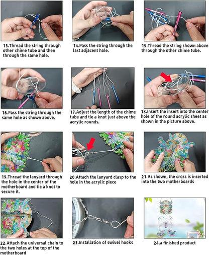 DIY Wind Chime Pendant Spring 3D Diamond Art Painting Hanging Ornament Double Sided Diamond Suncatchers for Window Home Backyard Garden Wall Door Decor-Flowers