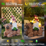 DKJOCKY Gnome Garden Decor Statue with Solar Light Lantern, Highland Cow Birthday Gifts for Women Mom Grandma, Funny Waterproof Resin Figurine Outdoor Decorations for Yard Patio Lawn Balcony Porch