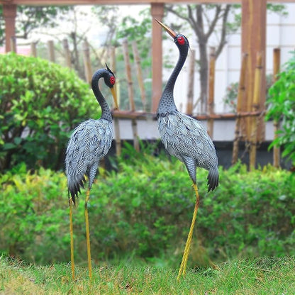 Metal Crane Statue Garden Decor, Heron Statue Yard Art for Outdoor Patio Lawn Backyard Pool Front Porch Decor, Bird Garden Sculpture & Statues, Set of 2, Spring & Summer Decorations