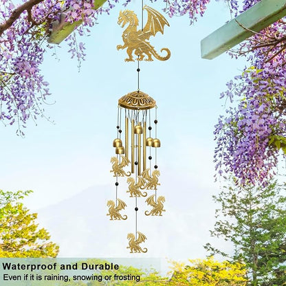 Dragon Wind Chimes for Outside - Indoors Metal Windchime S Hook Inspirational Wall Patio Garden Porch Yard Art Party Home Decor, Unique Housewarming Memorial Festival Gifts for Men/Women/Dad/Grandpa