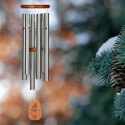Woodstock Wind Chimes Personalized Amazing Grace Memorial Chime for Outside 24'' Medium Silver Sympathy Customized Cardinal Inspirational Wind Chime for Outdoor Patio Home Garden Decor
