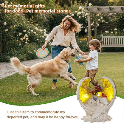 Solar Dog Memorial Stone with Angel Wings Cross Cardinal Passing Away Gifts, Sleeping Pet Grave Markers Dog Loss Sympathy Gift Resin Statue with Solar Lights for Garden Decor