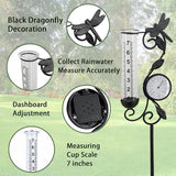 Dragonfly Rain Gauge Garden Decor, 32" Thermometer Patio Decor, 7" Capacity Rain Gauge Replacement Tube Glass, Outdoor Temperature Patio Decor