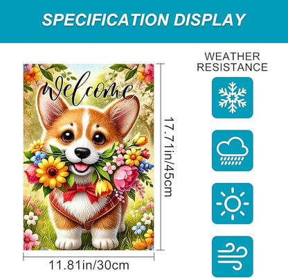 BlissYard Spring Corgi Garden Flag 12x18 Inches Double Sided Cute Puppy Welcome Yard Flags Colorful Floral Sunflower Butterfly Summer for Outside Decor Home Farmhouse lawn Decorations