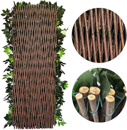 GLANT Expandable Fence Privacy Screen for Balcony Patio Outdoor,Decorative Faux Ivy Fencing Panel,Artificial Hedges (Single Sided Leaves) (4, Branches -Blue Rose)