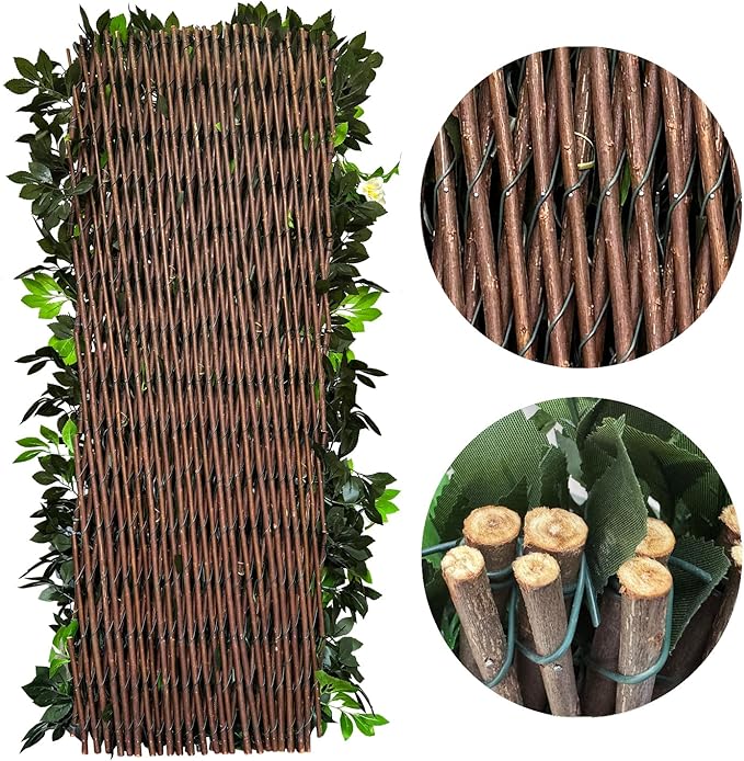 GLANT Expandable Fence Privacy Screen for Balcony Patio Outdoor,Decorative Faux Ivy Fencing Panel,Artificial Hedges (Single Sided Leaves) (4, Branches -Yellow Muxiang)