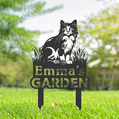Personalized Cute Cat Kitten Metal Garden Sign,Custom Yard Sign With Stake,Outdoor Garden Décor,Pet Cat Lawn Garden Decorated Statue,Cat Sympathy Yard Metal Sign,Cat Lover Gifts Kailyard Plaque.