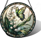 DASTOLL Stained Glass Window Hanging, Lily of the Valley Flower Butterfly Suncatcher for Doors Home Sun Catchers Decoration and Christmas, Mother's Day Birthday Gifts for Women, Men, Mom 6.3 in