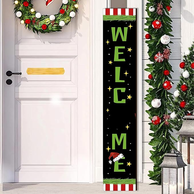 Christmas Wooden Welcome Sign Vertical Porch Sign -Holiday Porch Board Welcome Sign for Front Door, Porch, Yard, Deck, Patio, or Wall - Indoor Outdoor Decorative Farmhouse Rustic Christmas Hanging Signs and Yard Decor – 47.2" H