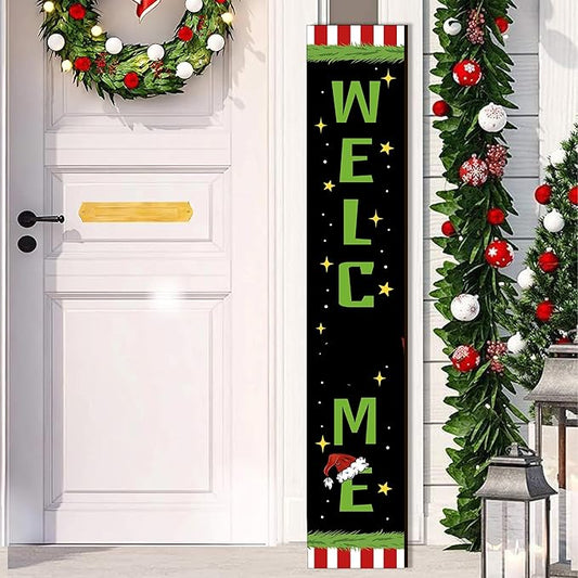 Christmas Wooden Welcome Sign Vertical Porch Sign -Holiday Porch Board Welcome Sign for Front Door, Porch, Yard, Deck, Patio, or Wall - Indoor Outdoor Decorative Farmhouse Rustic Christmas Hanging Signs and Yard Decor – 47.2" H
