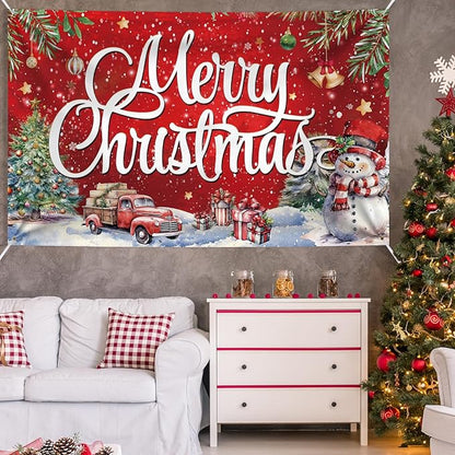 Large Christmas Banner Decorations Red Flag Outdoor 72x44 Inch, Merry Christmas Gifts for Indoor Home House Decor Party Supplies, Yard Sign Background for Photography
