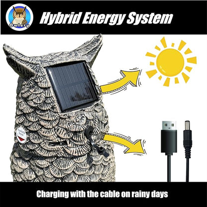 Brown Solar Owl with Motion Detector, Flashing Eyes, Spinning Head, Realistic Hooting and Silent Mode, Garden Owl, Outdoor Statue, Decoration for Home, Garden, Patio and Fence