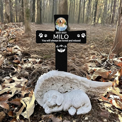 Custom Dog Grave Markers Outdoor with Pet Breed Icons, Personalized Metal Waterproof Rustproof Pet Grave Markers, Dogs Headstone for Garden Yard, Sympathy Gift for Loss of Dog (Style 1)