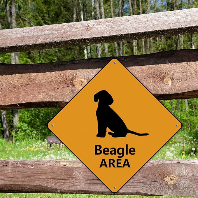 Beagle Crossing Sign Caution BeagleDog Xing Sign Street Sign Wildlife Novelty Road Fence Wall Decor Warning Metal Tin Sign For Indoor Outdoor 12x12in
