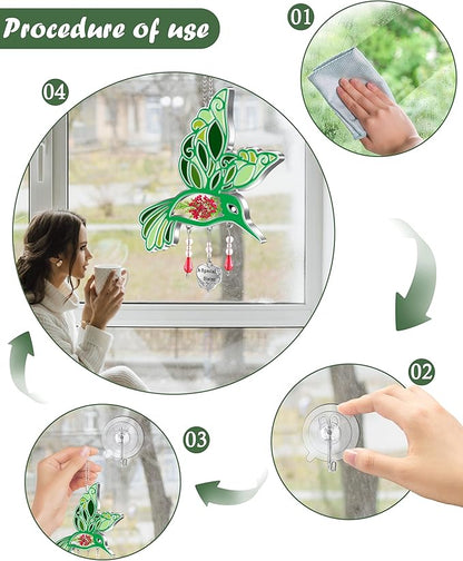 KY&BOSAM Hummingbird Suncatcher A Special Sister Hangings Ornament Home Decor for Windows Wind Chime with Pressed Real Flower and Metal Heart Charm Birthday Gifts for Women Mothers Day Christmas