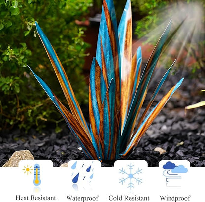 Outdoor Garden Metal Yard Art: Metal Agave Plants Outdoor Decor, Lawn Ornaments for Outside, Large Leaf Enlarge Thickened Artificial Agave Plant, for Outdoor Garden Yard Sculpture Decor (Yellow)
