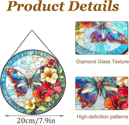 Butterfly Stained Glass Sun Catcher for Window Hanging, Blue Butterfly Suncatcher for Indoor Window Decoration, Stained Glass Window Hanging for Women, Mom 7.9"