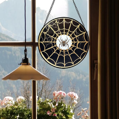 Stained Glass Window Hanging - Black Gold Spider Suncatcher for Door Terrace Garden Home Decor Halloween Sun Catcher Christmas Birthday Gifts for Lovers Women Men Dad Mom Nana 11.8 in