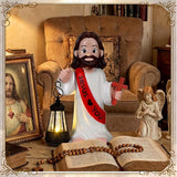 Capoda Solar Jesus Figurine 8 Inch, He is Risen Easter Statue with Glowing Lantern, Jesus Loves You Christian Resin Outdoor Garden Statue Decor, Religious Easter Gifts(Cross,Red)