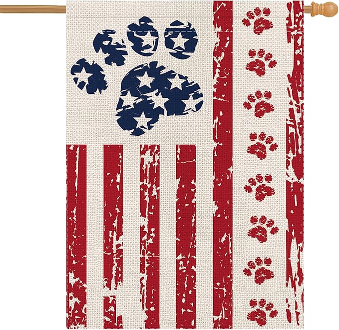 4th of July House Flag Dog Stars and Stripes Double Sided USA Flag Patriotic Memorial Day Independence Day Yard Outdoor Decorations 28x40 Inch