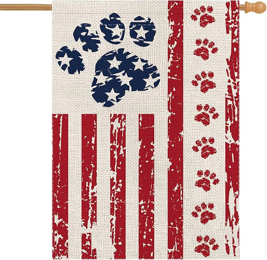 4th of July House Flag Dog Stars and Stripes Double Sided USA Flag Patriotic Memorial Day Independence Day Yard Outdoor Decorations 28x40 Inch