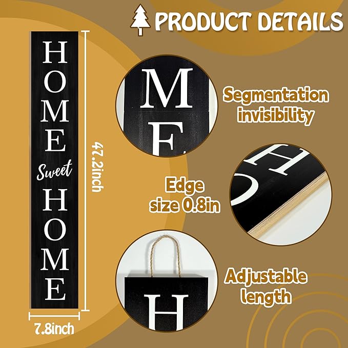 Home Sweet Home Porch Sign 47.2H Wooden Welcome Sign Vertical Hanging Signs For Standing Front Porch Standing Farmhouse Porch Signs Outdoor Tall Sign Decorations Outdoor Welcome Signs for Porch- balck