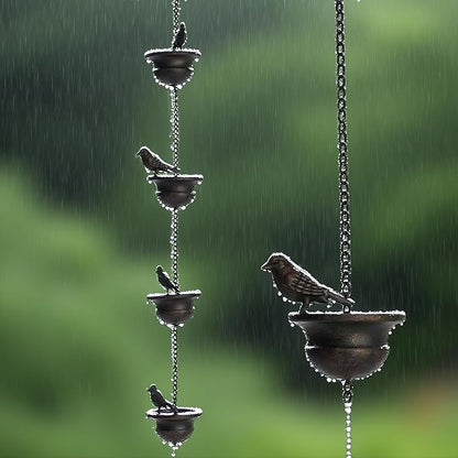 Elegant 32in Bird-Shaped Rain Chains for Outside with Gutter Adapter, Durable Copper Rain Chain for Water Management, Easy Install for Gardens and Patios, Equipped with V-Shaped Hooks