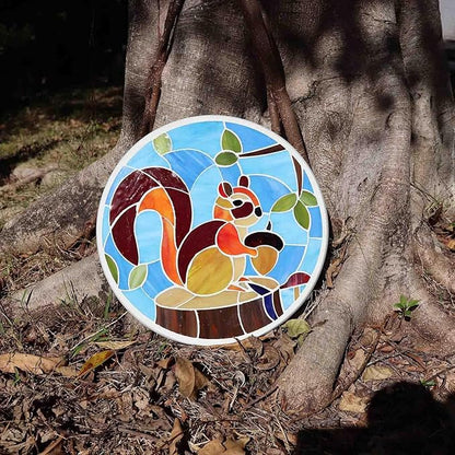 Bieye MSS006 Tiffany Style Stained Glass Mosaic Decorative Stepping Stone for Garden Decor (Squirrel, 12" Round)