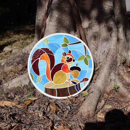 Bieye MSS006 Tiffany Style Stained Glass Mosaic Decorative Stepping Stone for Garden Decor (Squirrel, 12" Round)
