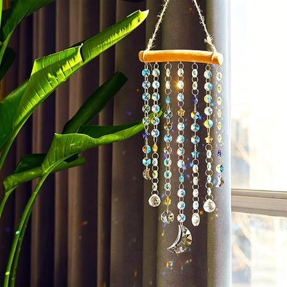 13.3inch Crystal Moon Star Prism Suncatcher Rainbow Maker Pendant Window Garden Hanging Decoration Ornament for Christmas Tree Crystal Wind Chimes