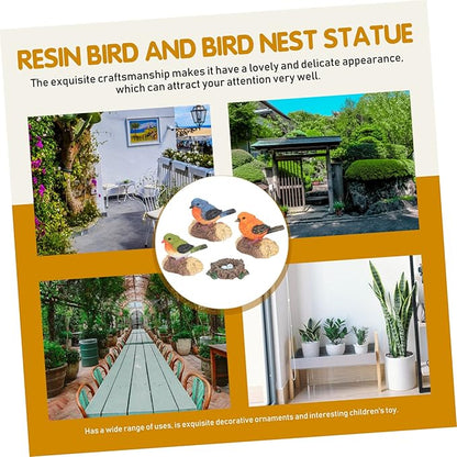 Cabilock 1Set Resin Bird Sculpture Birds Nest Outdoor Garden Decor for Patio Balcony Weather Resistant Park Ornament