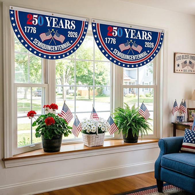 4th of July Patriotic Bunting - American Flag Bunting 1.5 X 3 Ft, 250 Years American Flag, 4th of July Party Decorations, 1776-2026 250 Year American Anniversary Flag Indoor Outdoor Hanging Decor-2PCS