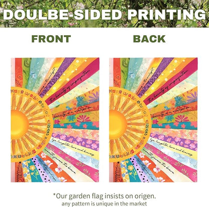 Summer Sun Garden Flag Colorful Boho Sunshine Yard Flags Inspirational Artistic Outdoor Decor for Front Yard Lawn Patio Porch Bright Floral Seasonal House Banner Double Sided 12x18 Inch