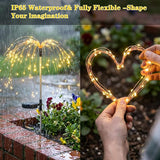2 Pack Solar Firework Lights Outdoor, Adjustable 32" to 51" Extra Tall, Verified 200 LED Warm White Stainless Steel 3-Section Pole, 8 Modes Waterproof Starburst Garden Lights for Patio Walkway